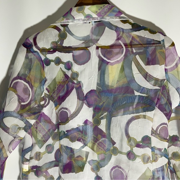 Y.R. Imports Floral Purple, Plum White, Blue Long Sleeve Semi-Sheer Blouse Sz - Picture 15 of 16